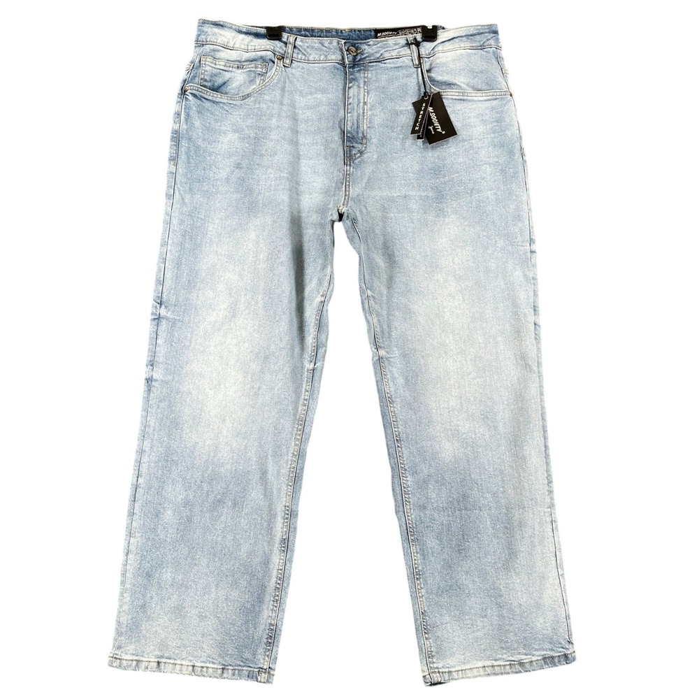 M Society Relaxed Fit Denim Pants Men 42x30 Light Wash Stretch Casual Wear